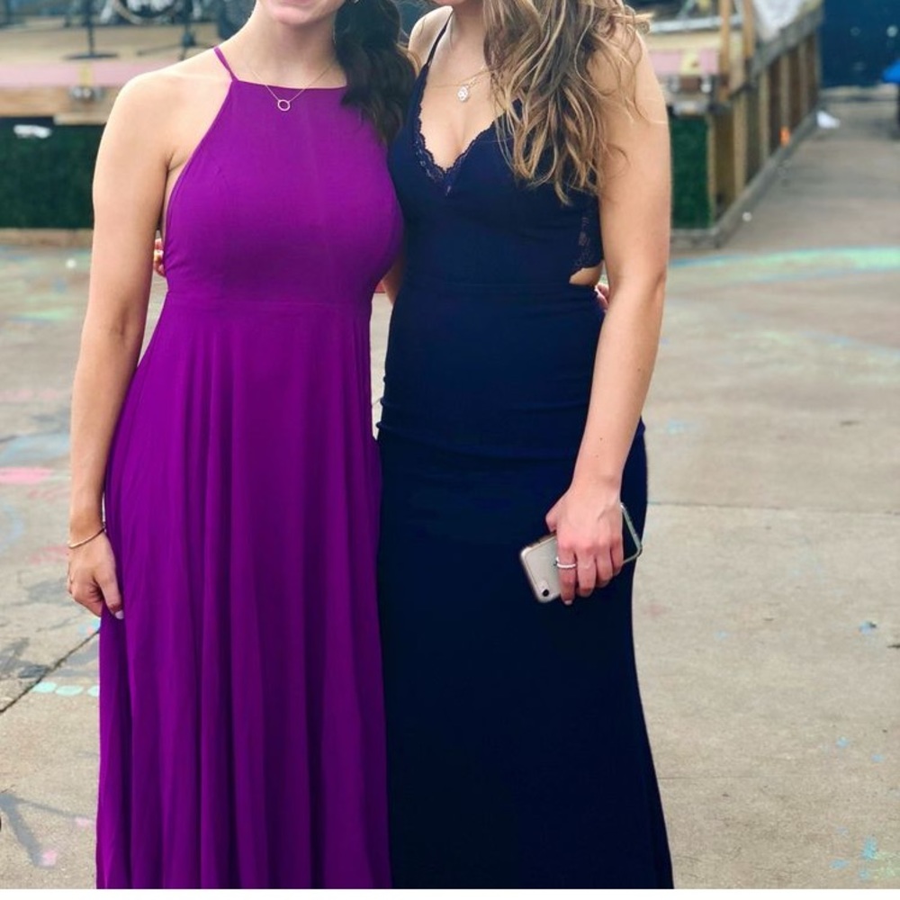 Full length purple formal dress